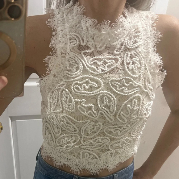 Zara Trafaluc Gorgeous white lace sleeveless crop top size Medium - Picture 4 of 6